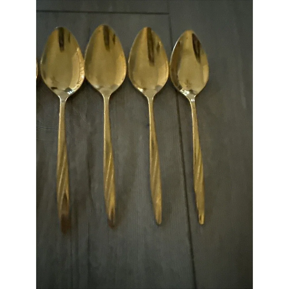 6 PCs American Flair Gold Stainless Silverware Place Oval‎ Soup Spoons IS 7
